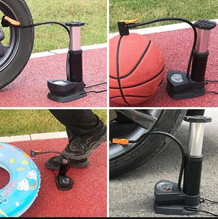 Foot & Hand Air Pump with Pressure Gauge | Portable Tire Inflator for Car, Bike, Cycle & Sports Balls