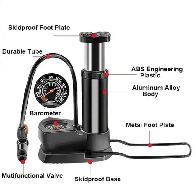 Foot & Hand Air Pump with Pressure Gauge | Portable Tire Inflator for Car, Bike, Cycle & Sports Balls