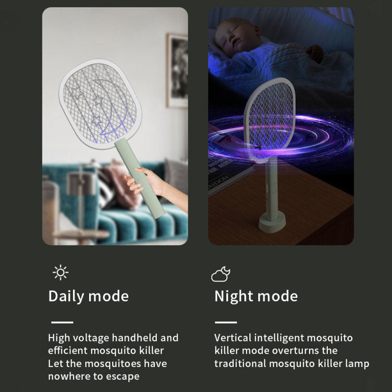 مضرب البعوض الكهربائي القابل لإعادة الشحن 2 في 1 مع مصباح LED (لون عشوائي)