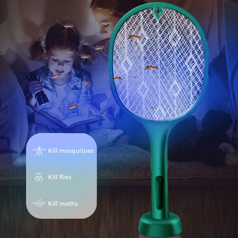 مضرب البعوض الكهربائي القابل لإعادة الشحن 2 في 1 مع مصباح LED (لون عشوائي)